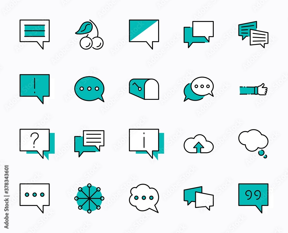 Poster set of speech bubble chat vector lines of icons. editable stroke. 32x32 pixels.
