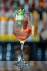 Closeup of a cocktail aperol spritz