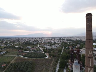Aerial drone photo over the city of Drama, in Northern Greece