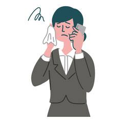 スーツ　携帯電話　スマホ  女性　士業　悩んでいる　冷や汗
