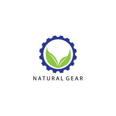 logo setting nature illustration gear  leaves design color vector template