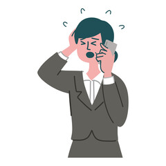 スーツ　携帯電話　スマホ  女性　士業　焦っている
