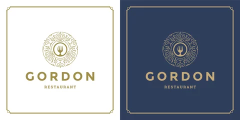 Gordijnen Restaurant logo design vector illustration forks silhouette good for restaurant menu and cafe badge © provectors