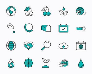 Earth Day Vector Line Icons Set. Editable Stroke. 32x32 Pixel Perfect