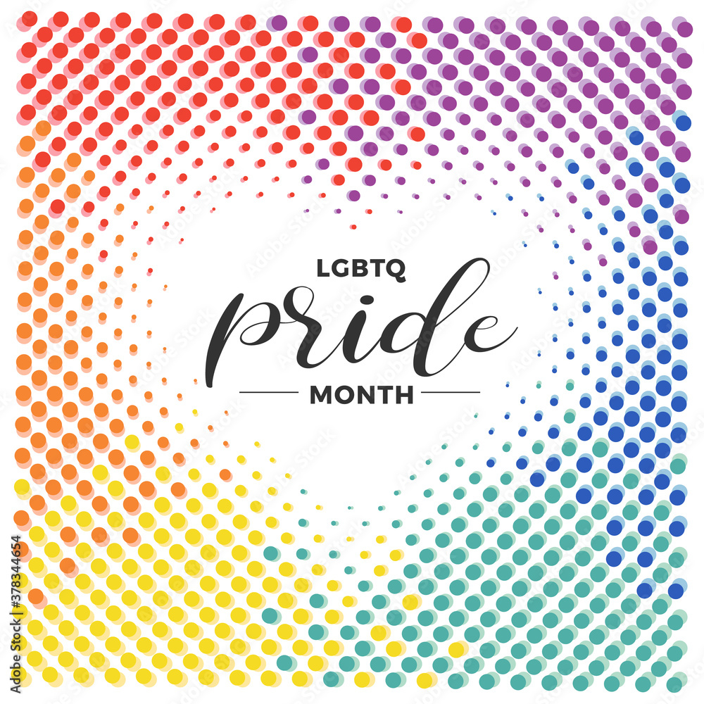 Poster lgbtq pride month banner text in abstract colorful circle bubble motion heart texture background