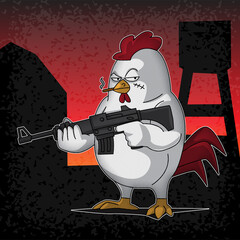 rooster character with assault riffle