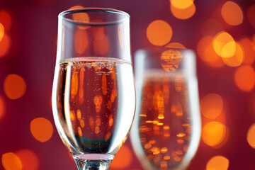 Close up photo of Champagne glasses against bokeh background