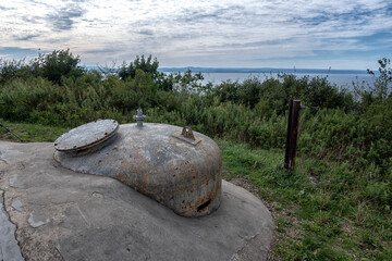 Old abandoned bunker in the woods. Military Fort. military defensive fortifications. fort number 7. Vladivostok. Russia.