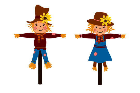 Flat vector illustration of a scarecrow couple