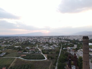 Aerial drone photo over the city of Drama, in Northern Greece