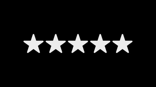 Five Rating Star Product Quality. Animated five rating stars product on black and white background