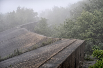 Old abandoned bunker in the woods. Military Fort. military defensive fortifications. fort number 7. Vladivostok. Russia.