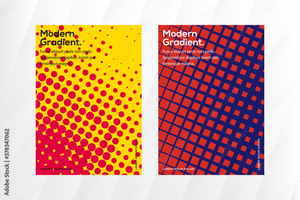 Aufkleber set of cover design template use a4 size. halftone dot and square pattern. combination red, yellow a