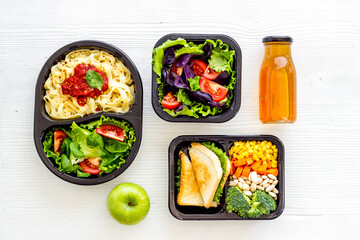 Restaurant food delivery. Take away lunch in boxes