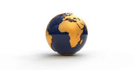 Blue and gold earth globe white background