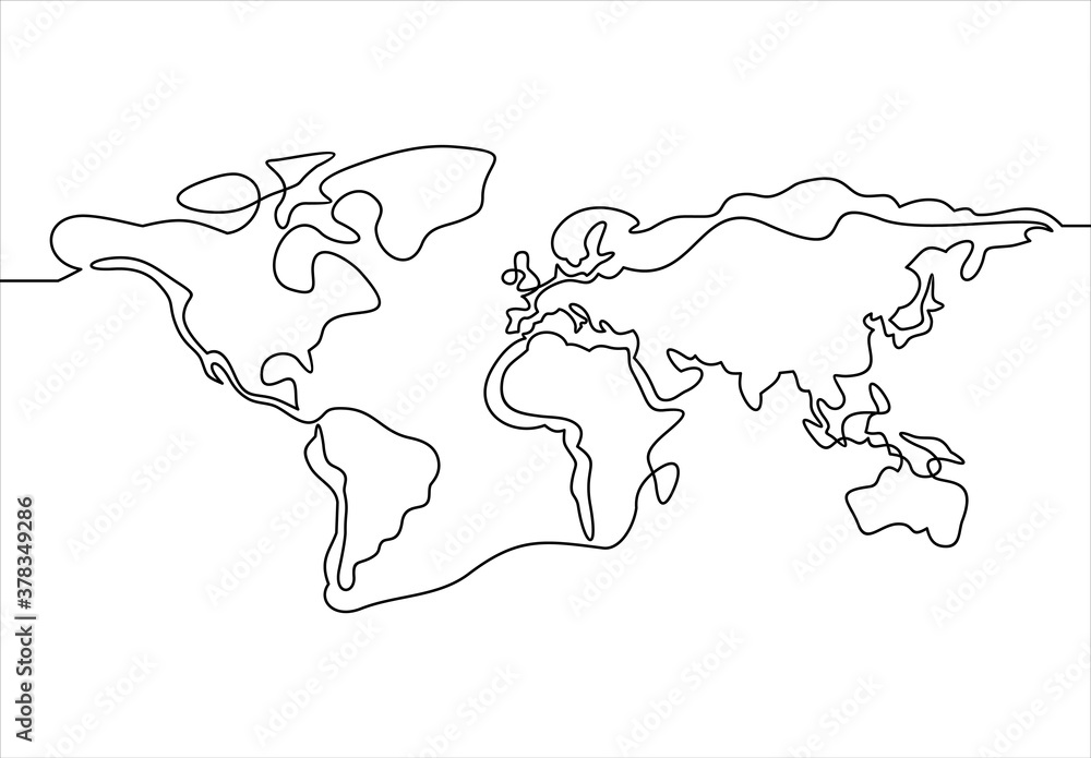 Aufkleber continuous line drawing - map of world map
