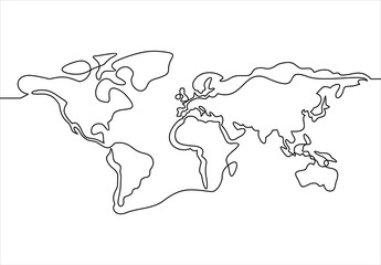 continuous line drawing - map of world map