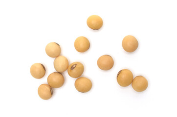 Soybeans isolated on white background,Agricultural products,Top view..