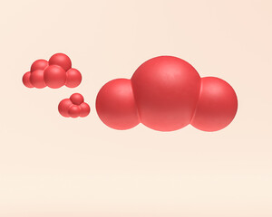 Miniature clouds, 3d icon, red flat color plastic, 3d rendering