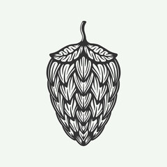 Vintage retro beer hops plant. Can be used like emblem, logo, badge, label or mark. Also can be used like poster or print. Monochrome Graphic Art. Vector Illustration..