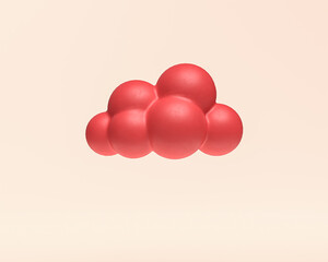 Miniature clouds, 3d icon, red flat color plastic, 3d rendering