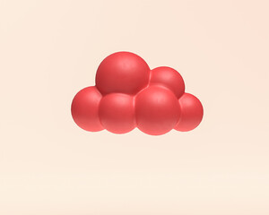 Miniature clouds, 3d icon, red flat color plastic, 3d rendering