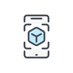 Fototapeta premium Augmented reality color line icon. Mobile phone with Cube scanning vector outline colorful sign.