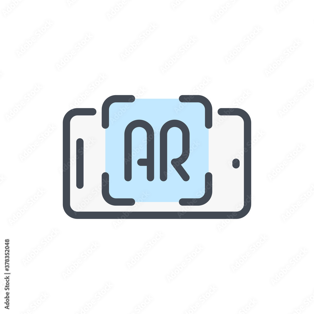 Poster augmented reality color line icon. mobile phone with ar scan vector outline colorful sign.