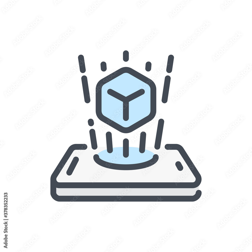 Poster augmented reality color line icon. mobile phone with cube projection vector outline colorful sign.