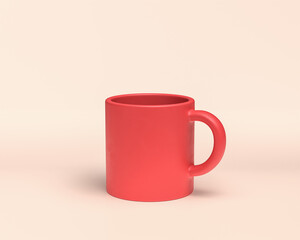 3d Icon coffee cup mug, monochrome flat solid red color in white background, 3d Icon set, 3D rendering, dinner table