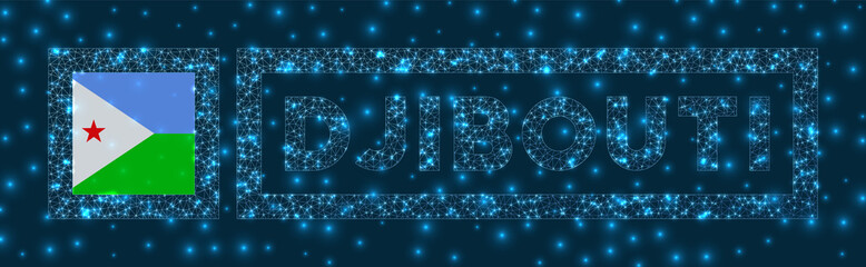 Djibouti badge. Flag of Djibouti in glowing network geometric style. Modern vector illustration.