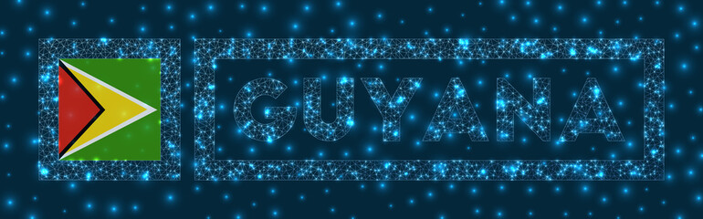 Guyana badge. Flag of Guyana in glowing network geometric style. Attractive vector illustration.