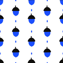 A seamless pattern with blue acorns on a white background. Children room wallpaper. Fall season.