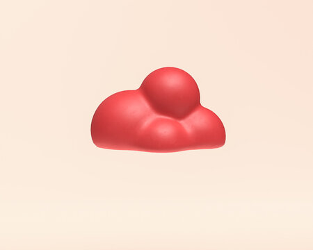 Miniature clouds, 3d icon, red flat color plastic, 3d rendering