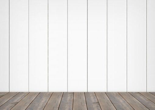 Background for photo studio with wooden table and backdrop