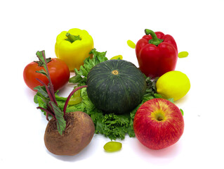 Many kinds of mixed fruits on white background