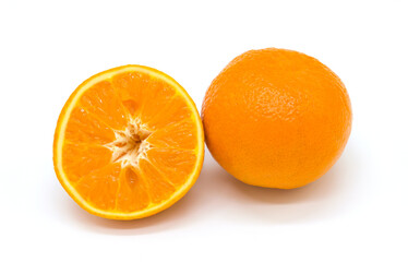 Oranges and half cut oranges on the background