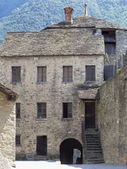 Montebello castle in Bellinzona,arched entrance leads into the courtyard. Ticino, Switzerland.