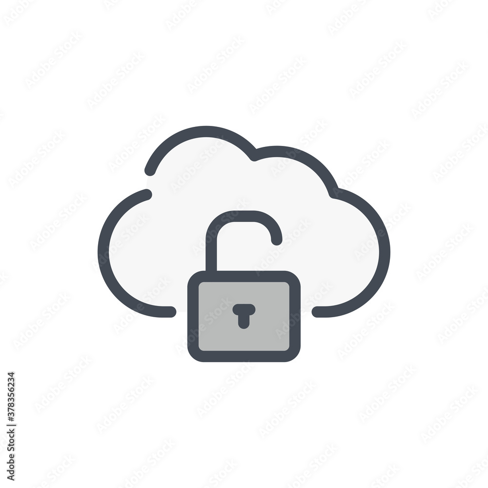 Poster cloud service access color line icon. open lock with cloud vector outline colorful sign.