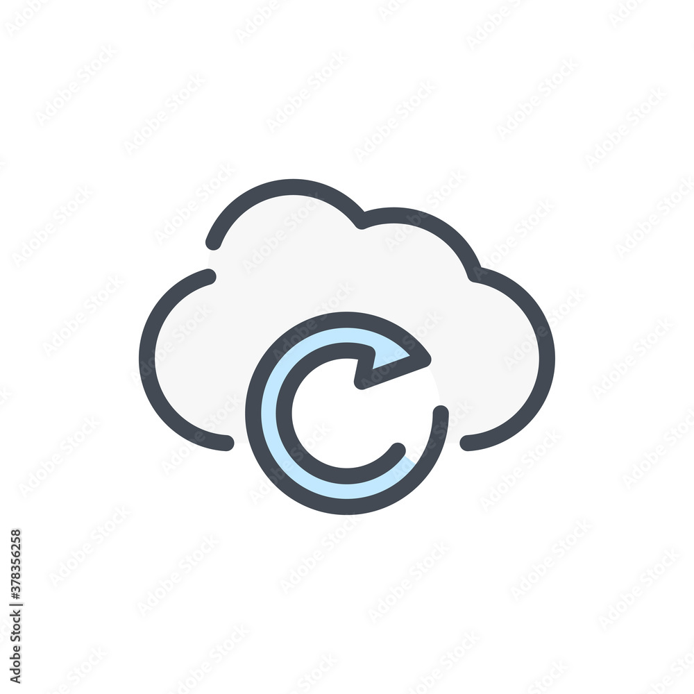Poster cloud service recovery color line icon. backup of cloud server vector outline colorful sign.