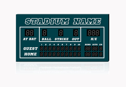 Electronic baseball scoreboard with blank Home and Visitor space. Vector illustration on white