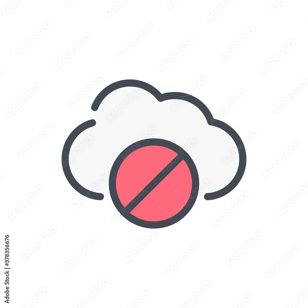 Poster cloud service bad connection color line icon. problem with cloud server vector outline colorful sign
