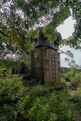 Old abandoned bunker in the woods. Military Fort. military defensive fortifications. fort number 10. Vladivostok. Russia.