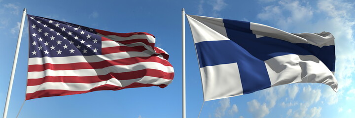 National flags of the United States and Finland, 3d rendering