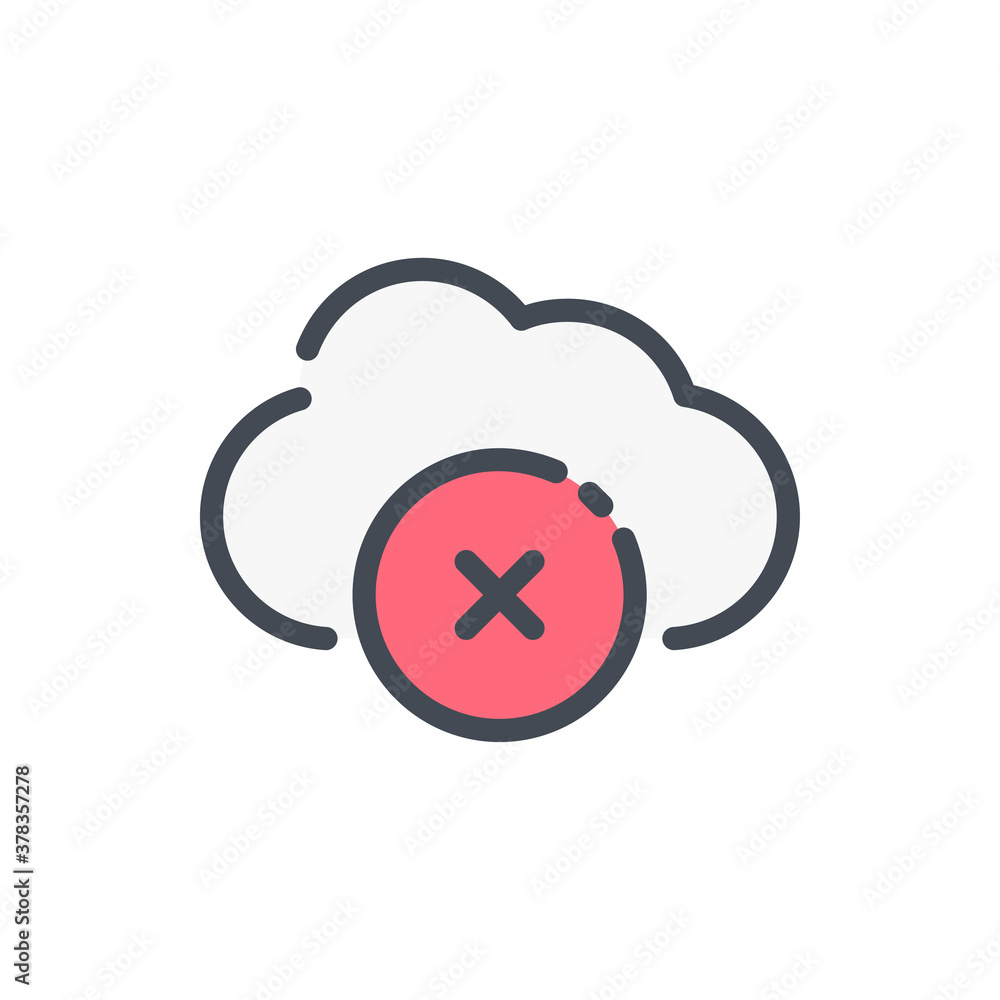 Poster cloud service with delete color line icon. remove from cloud server vector outline colorful sign.