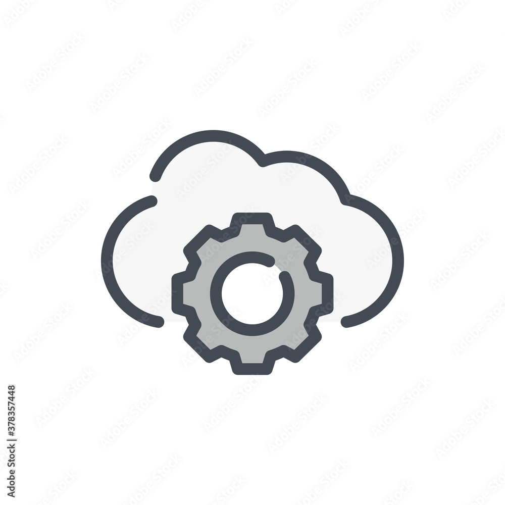 Poster cloud service settings color line icon. gear with cloud vector outline colorful sign.