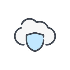 Cloud Service Protection color line icon. Shield with cloud vector outline colorful sign.