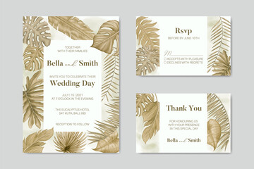 Tropical leaves wedding invitation card template