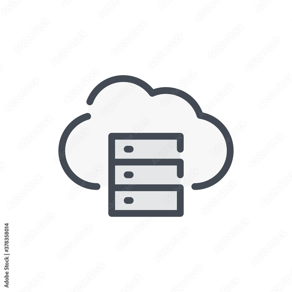 Poster cloud service database color line icon. cloud server vector outline colorful sign.