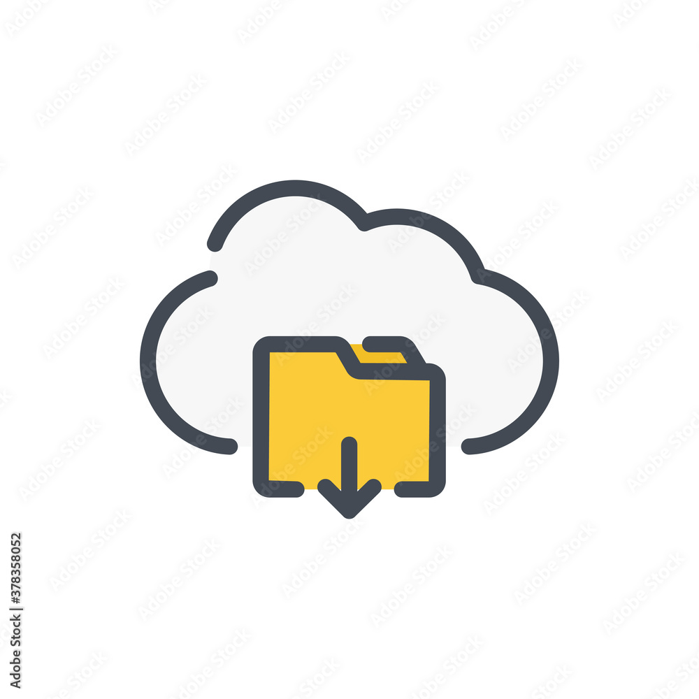 Poster download files from cloud service color line icon. folder with arrow down and cloud server vector ou
